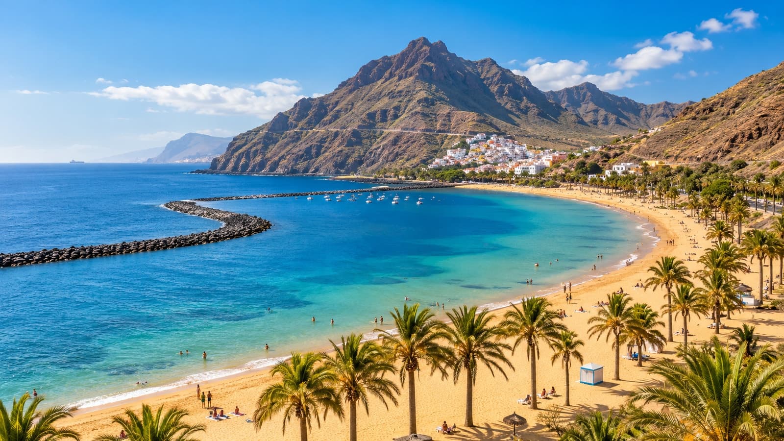 Tenerife Playa de Las Teresitas golden coastline and Atlantic waters