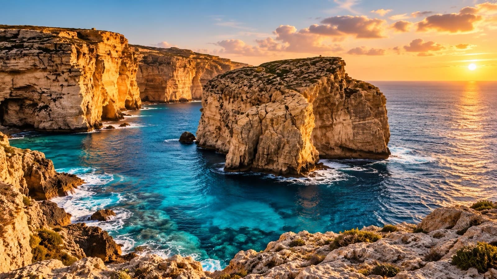 Valletta Grand Harbour and historic limestone fortifications in Malta