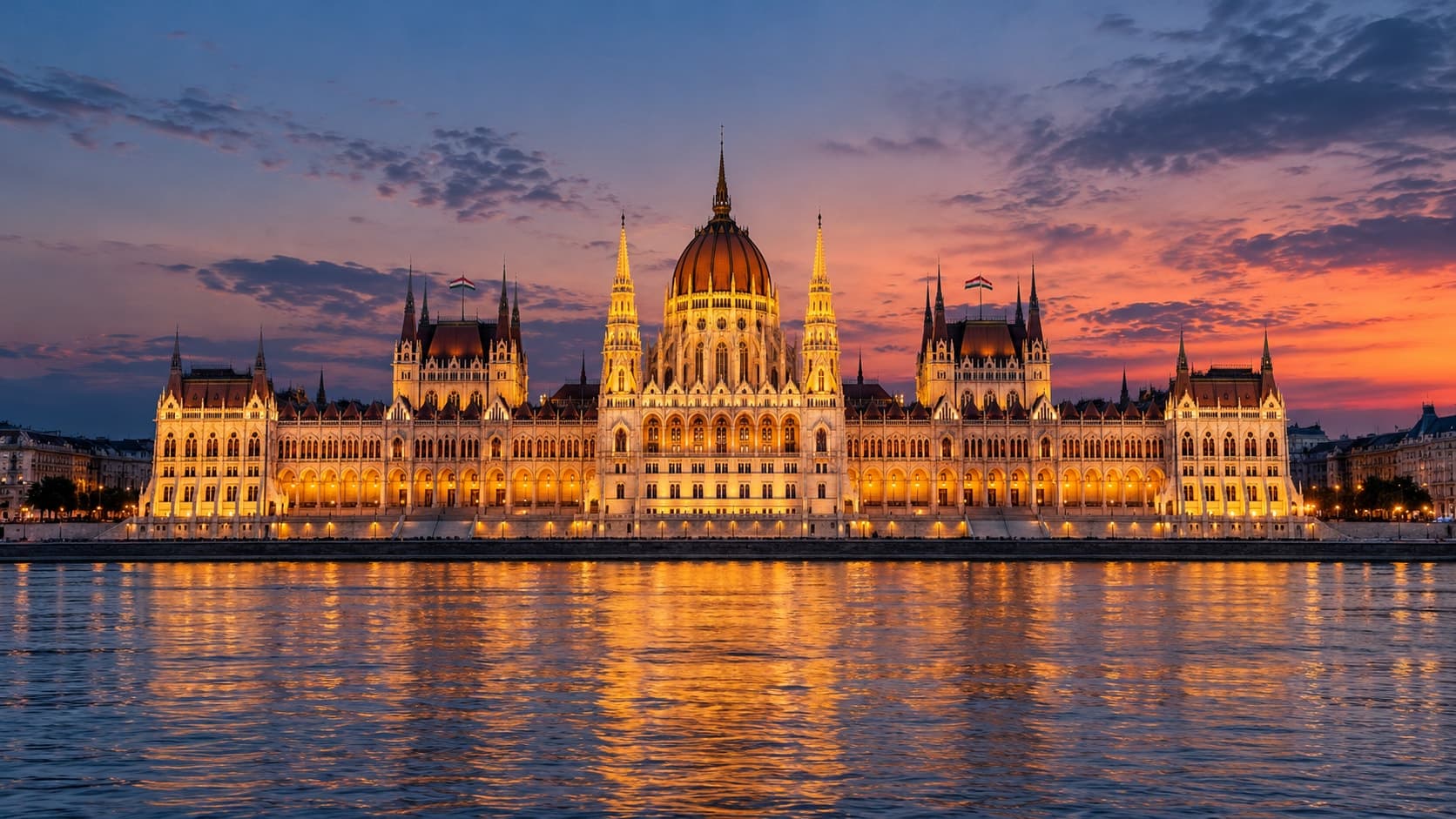 Budapest Hungarian Parliament Building overlooking the Danube River