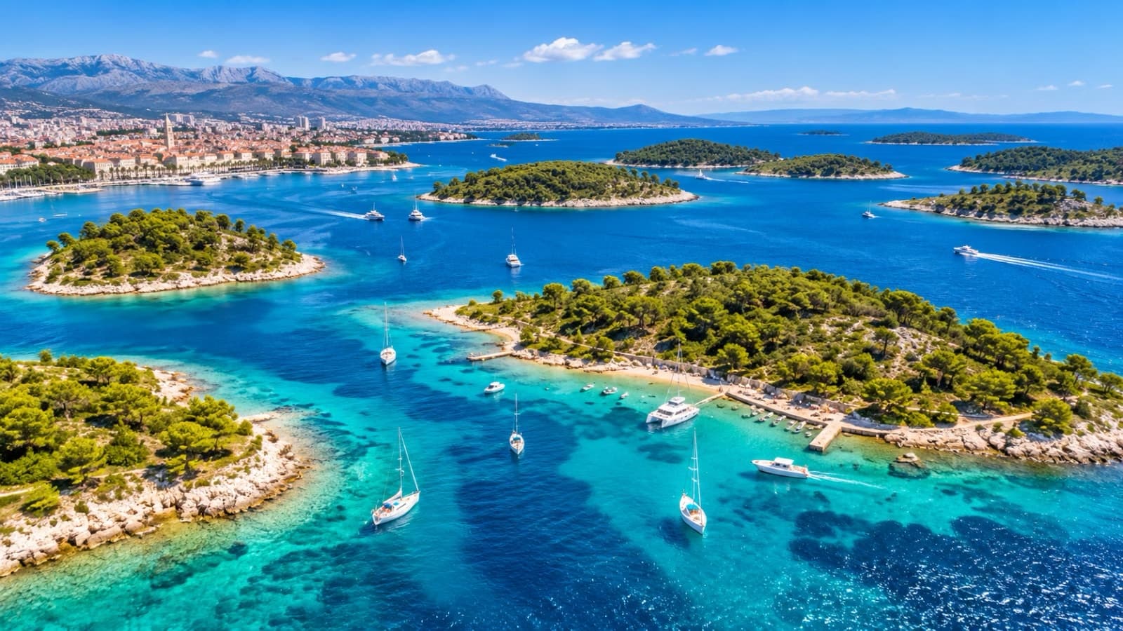 Split Dalmatian waterfront promenade and Adriatic harbour in Croatia